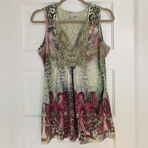 Vintage Fairycore Sleeveless Floral Lacy Y2K Tank Top Size M